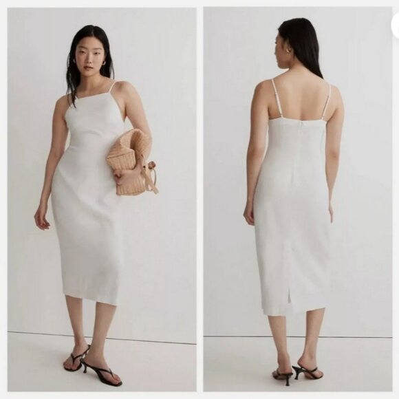 NWT Madewell $110 Goldie Midi Dress 100% Linen White Size 2 NL435 - Picture 3 of 7